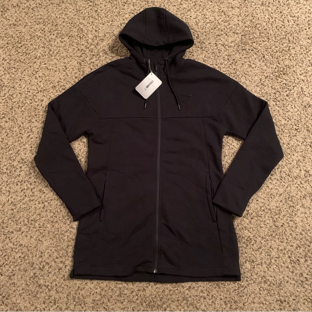 Gymshark Womens Hoodie Dress Black Size L Large Full Zip Heavy Sweat Jacket NWT